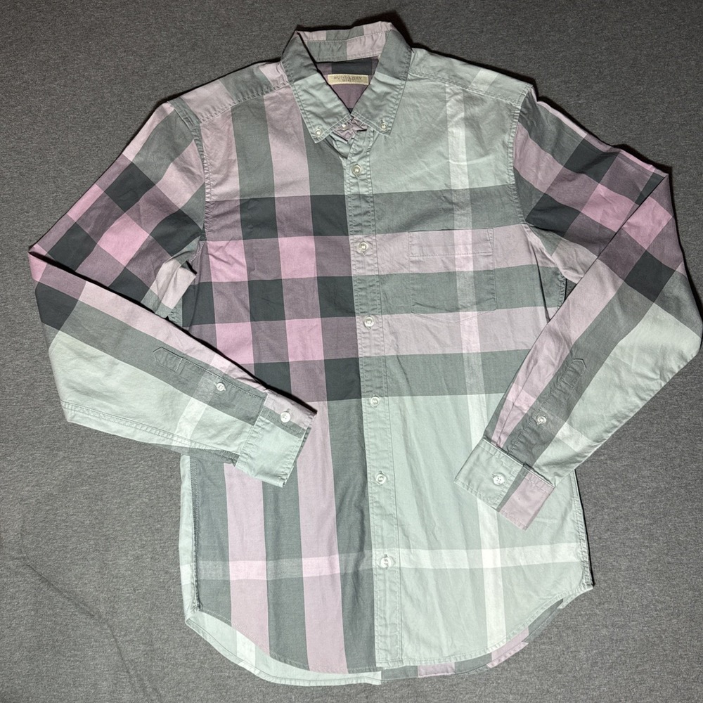Burberry Brit Pink Grey Explode Nova Check Print Button Down Long Sleeve Shirt S